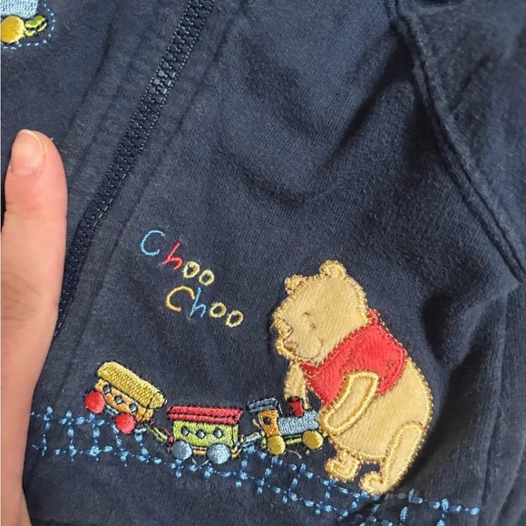 Vintage Winne the Pooh Train Children's Navy Hooded Zip Sweatshirt - Picture 2 of 4